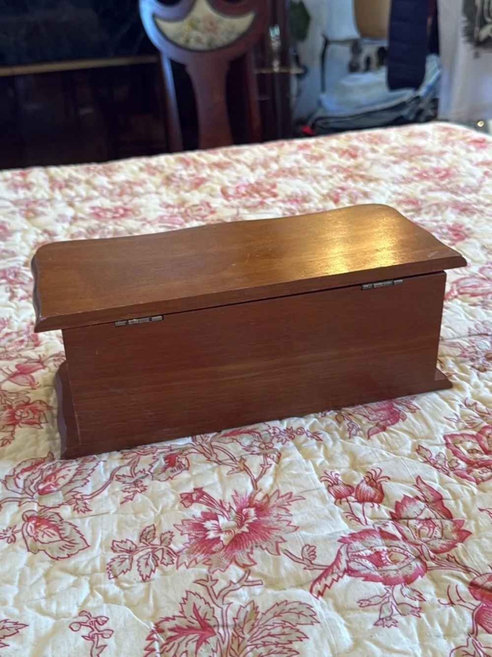 Vintage Wooden Four-Drawer Jewelry Box with Ornate Handles Brown